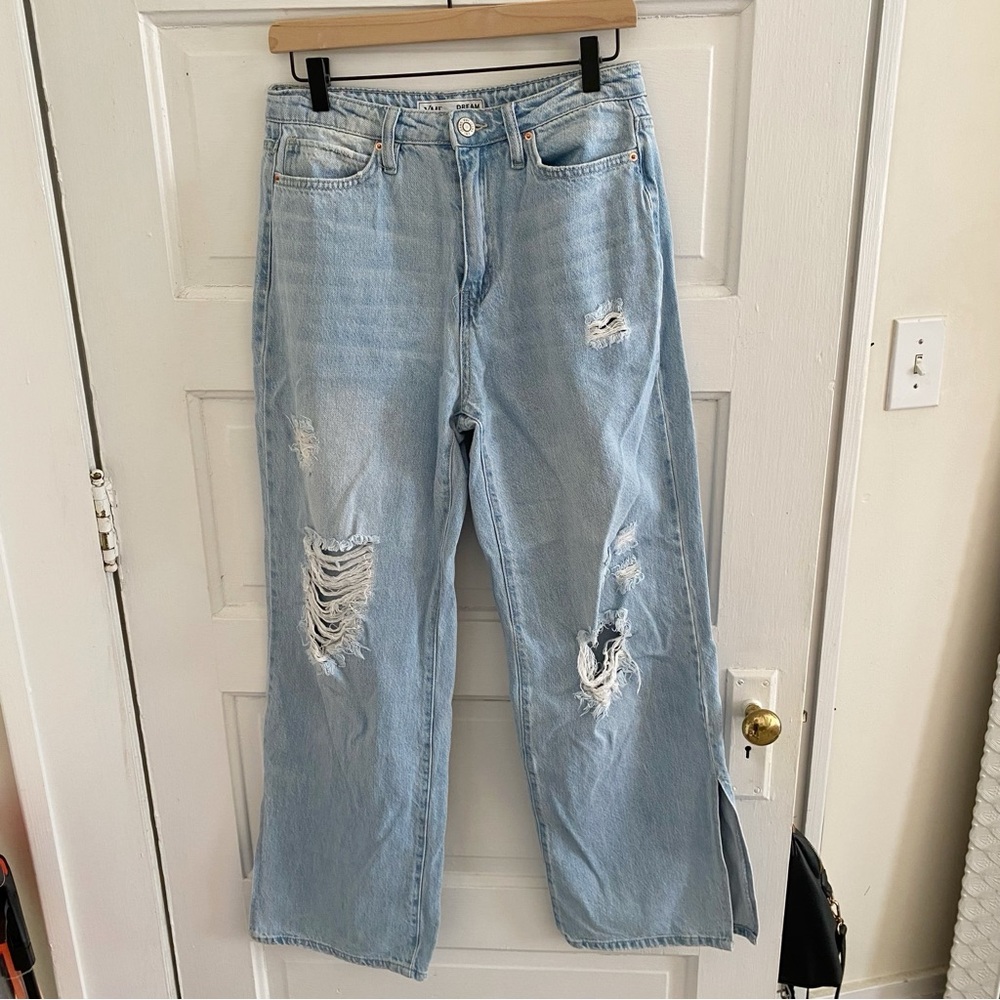 ymi dream authentic denim 100% cotton distressed wide leg jean size 9/29